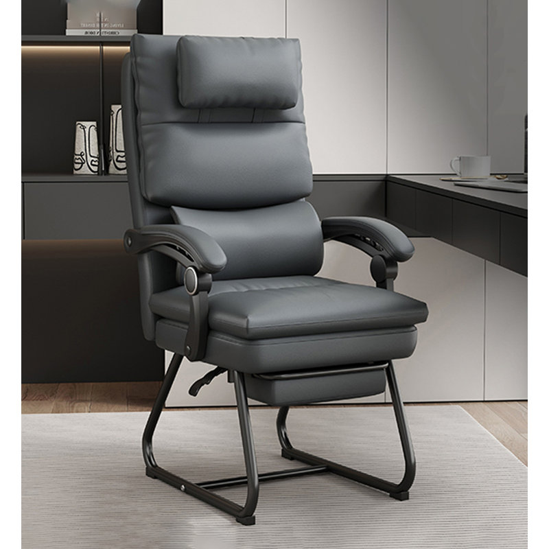 Modern Light Luxury Leather Reclining Office Chair with Steel Base