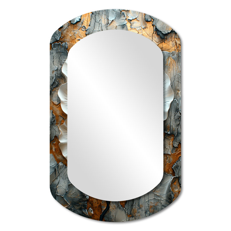 White Peony Glory Vintage - Peony Asymmetrical Shapes - Modern Large Wall Mirror, 31" x 19"
