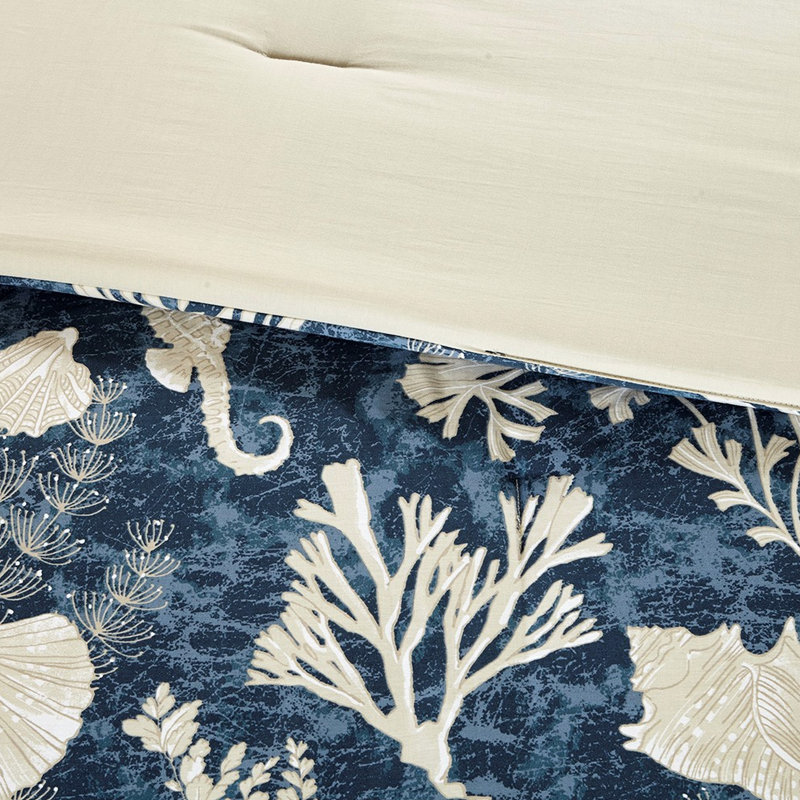 Literie 7 pièces Cape - coton bleu très grand, élégance côtière, taies décoratives assorties et accents décoratifs très grand, corail élégant, merveilles