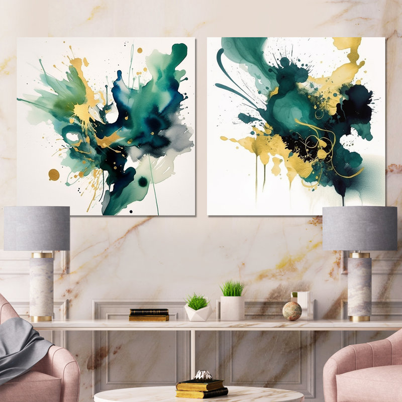 "Bleu foncé et or", 2 pièces, H 30 po x l 61 po, Toile tendue