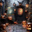 Décoration d'Halloween fantôme mignon sur balançoire avec citrouille d'Halloween-955118304