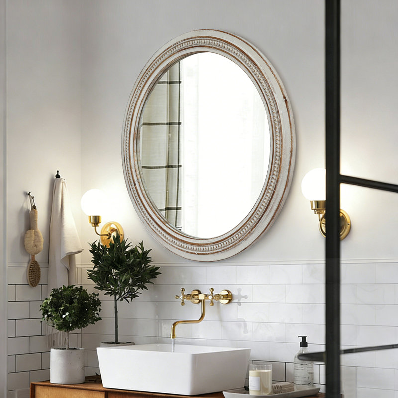Round Wall Mirror With Beaded Trim