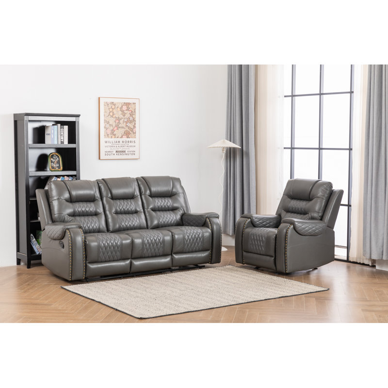 Ensemble de salon inclinable en cuir deux tons Ilyia, Similicuir gris