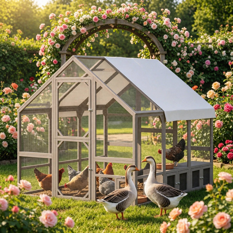Poulailler en bois avec cage à poulets