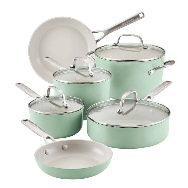 KitchenAid Hard Anodized 10pc Set-pistachio, Green