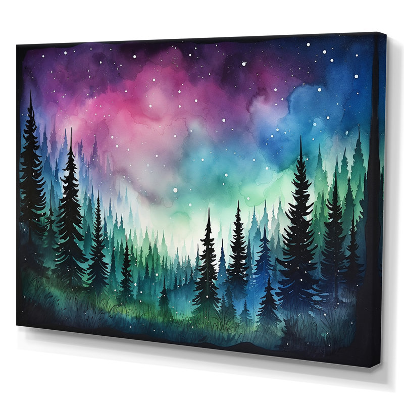 «Mauve Aurora Borealis Mountains I - Winter Mountains», art mural, Toile tendue, H 34 po x l 44 po x P 1,5 po