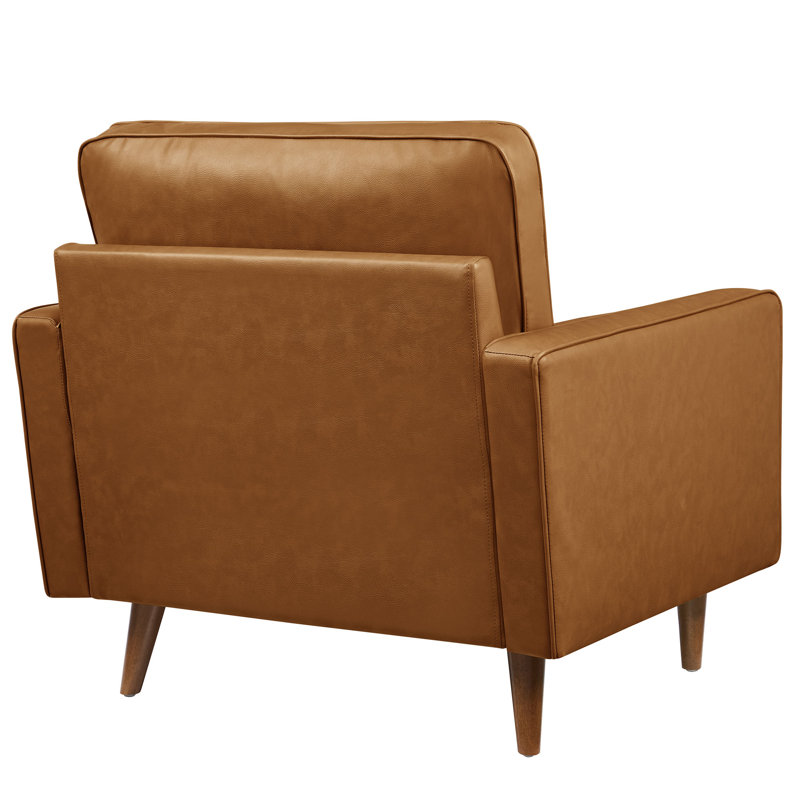 Fauteuil rembourré en cuir Vegan, Simili cuir brun clair