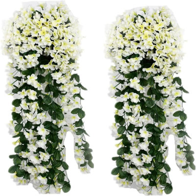 Ensemble de 2 fleurs suspendues artificielles violettes, décoration murale multicolore, plante d'intérieur décorative, imitation artificielle de fleurs et de plantes d'extérieur