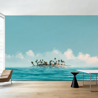 Papier peint adhésif à peler et coller avec une île inhabitée, Sparkling Waves, papier peint amovible H 100 po x l 144 po, papier mural amovible en PVC pour chambre à coucher, bureau à domicile