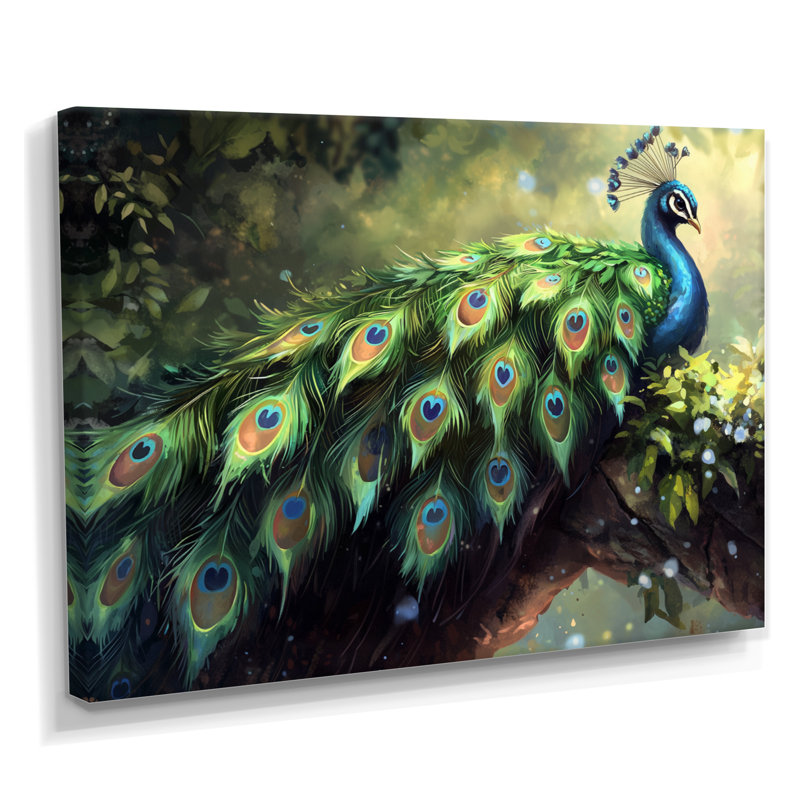 Royal Peacock Feather Show I - paon, art mural, H 12 po x l 20 po, Toile tendue, Ne s’applique pas