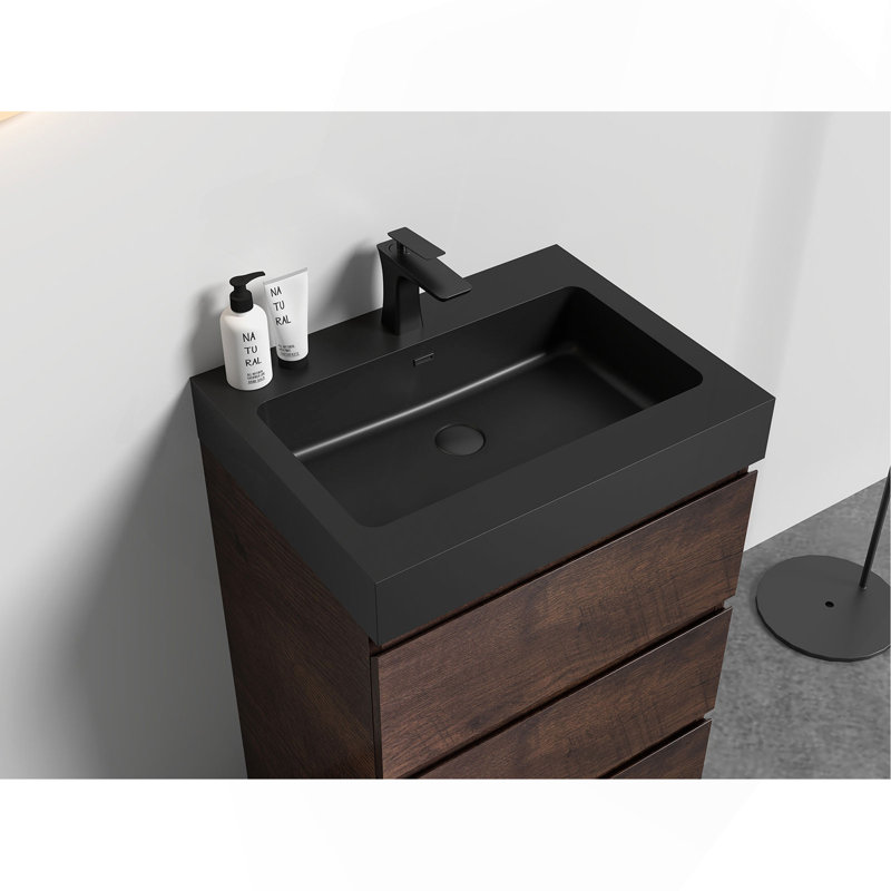 Bassin en quartz intégré intégré SANS drain et robinet, couleur noir mat