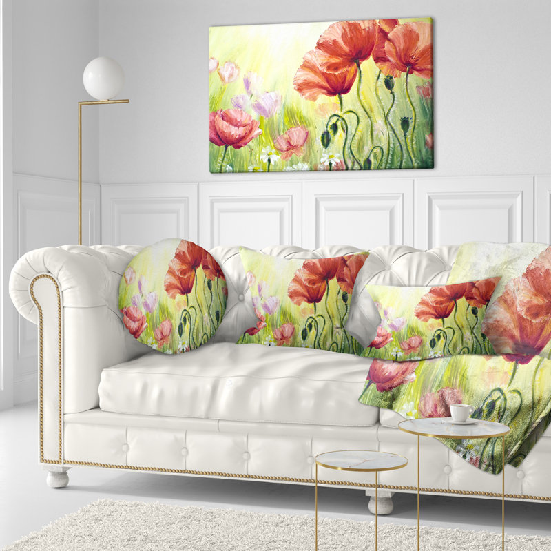 Poppies in Morning - Coussin décoratif à imprimé floral, Rectangle, 12 po x 20 po