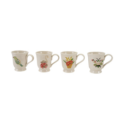 Stoneware Footed Mug W/ Flora
