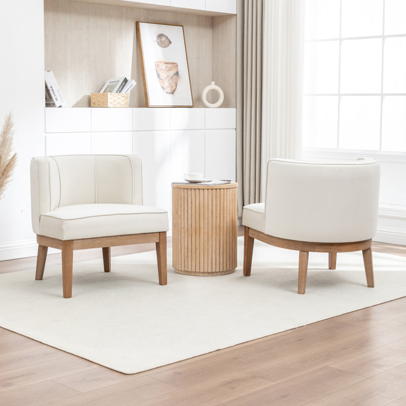 Fauteuil demi-tonneau Karoll, Velours ivoire, 2
