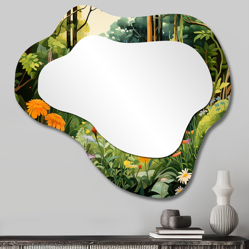 Mcmahan Blossoming Flowers In Summer Forest - Wildflowers, miroir mural asymétrique unique, miroir traditionnel nuage, impression sur métal