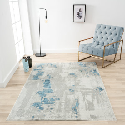 Abstract Machine Woven Area Rug in Blue/Gray