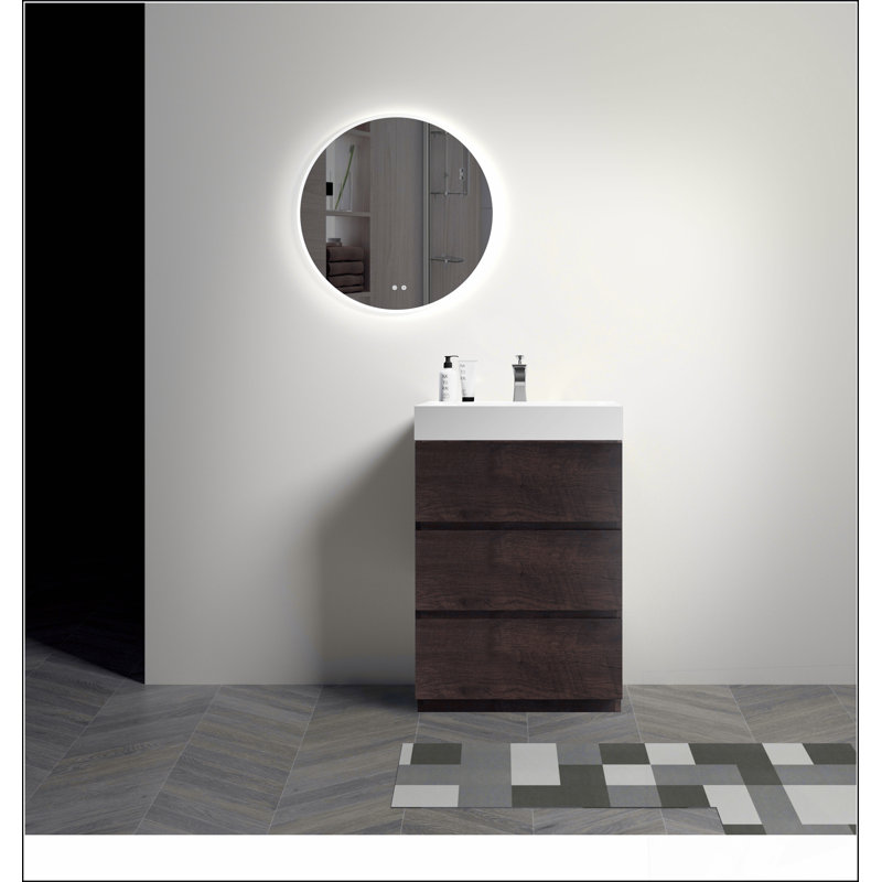 Meuble-lavabo autoportant avec grand lavabo et rangement, Gris, 36"