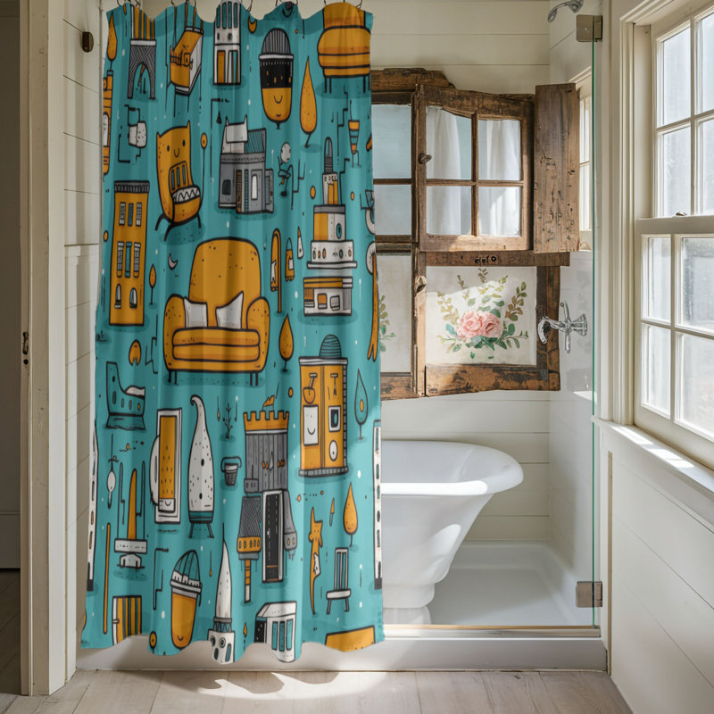 Merry City - Rideau de douche Premium, H 74 po x l 71 po