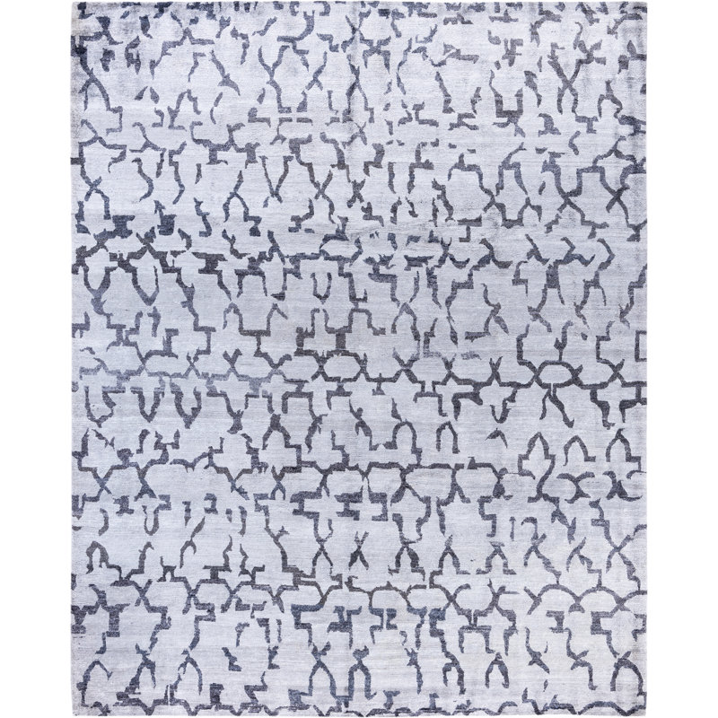 Tapis moderne noué à la main de conception unique ivoire 8 pi 3 po x 10 pi 1 po Modern