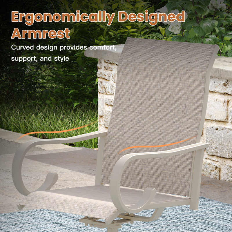 4-Person Round Patio Dining Set With Swivel Textilene Chairs, Sandshell/Sandshell