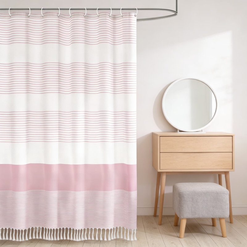 Rideau de douche rayé à pampilles, mélange de coton de qualité supérieure, œillets résistants à la rouille, décoration de salle de bain Boho Farmhouse