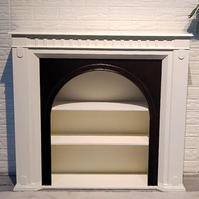 Beige + Black Solid Wood Freestanding Fireplace
