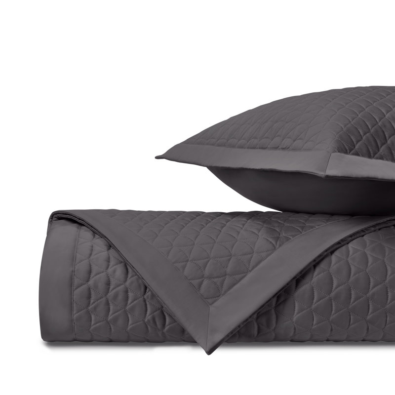 Anastasia Quilted Sateen Coverlet Set, Grisaglia Gray, King Coverlet/Bedspread + 2 Shams