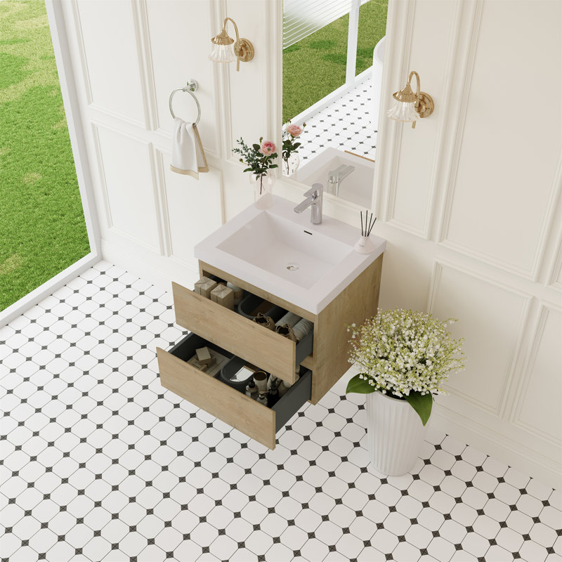24" Floating Bathroom Vanity With Sink, Oak