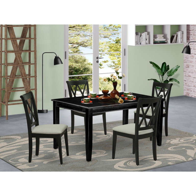 5 Piece Kitchen Table & Chairs Set Includes a Dining Table and 4 Linen Fabric Dining Room Chairs, Black