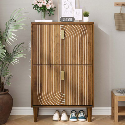 Armoire de rangement mince pour chaussures avec portes rabattables et tablettes réglables