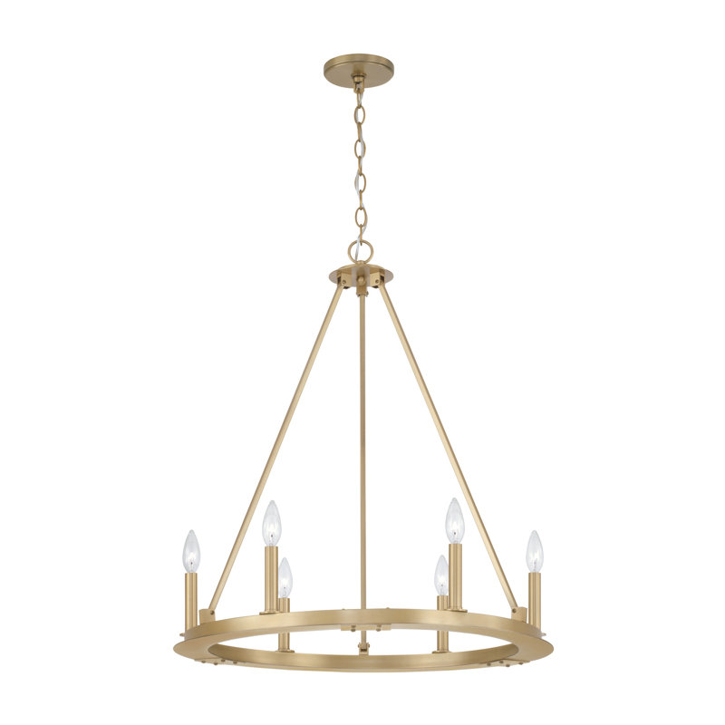 Aged Brass 6-Light Circular Chandelier with Candle Bulbs