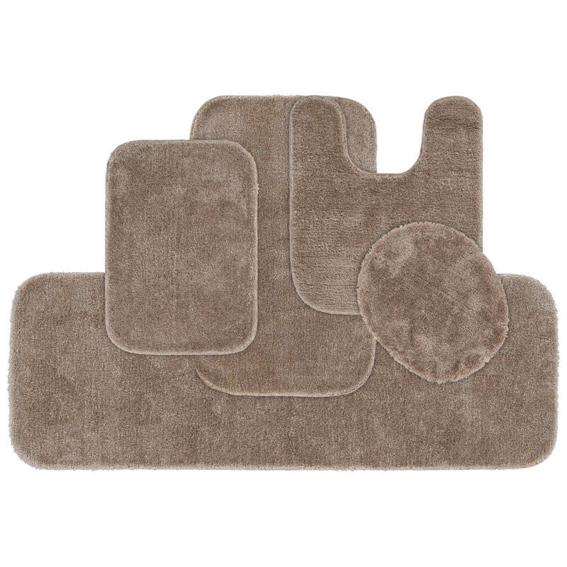 Wahkon 5 Piece Nylon Washable Bathroom Rug Set Taupe, Tan