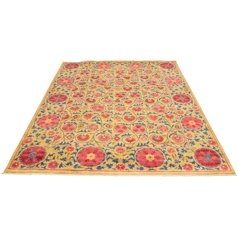Tapis décoratif en laine brun clair de conception unique noué à la main New Age 9 pi 1 po x 12 pi