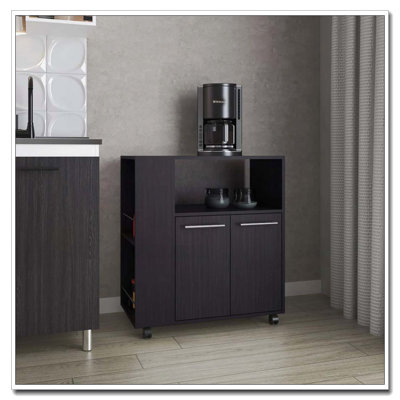 Wengue Kitchen Cart with Microwave Shelf and Open Storage