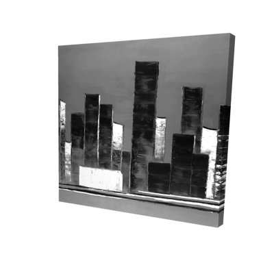 Toile abstraite bâtiments noir et blanc | Art mural de chambre à coucher