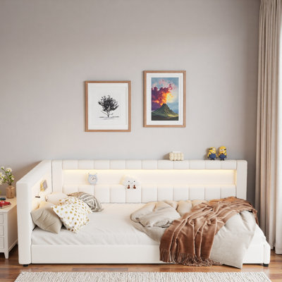 Upholstered Daybed With Usb Ports And Led Light Strips