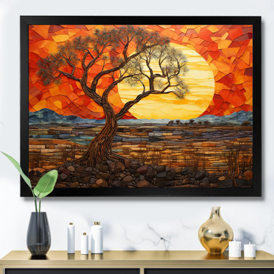 Savannah, coucher de soleil en safari africain dans les teintes 4 - décoration murale mosaïque bohème
