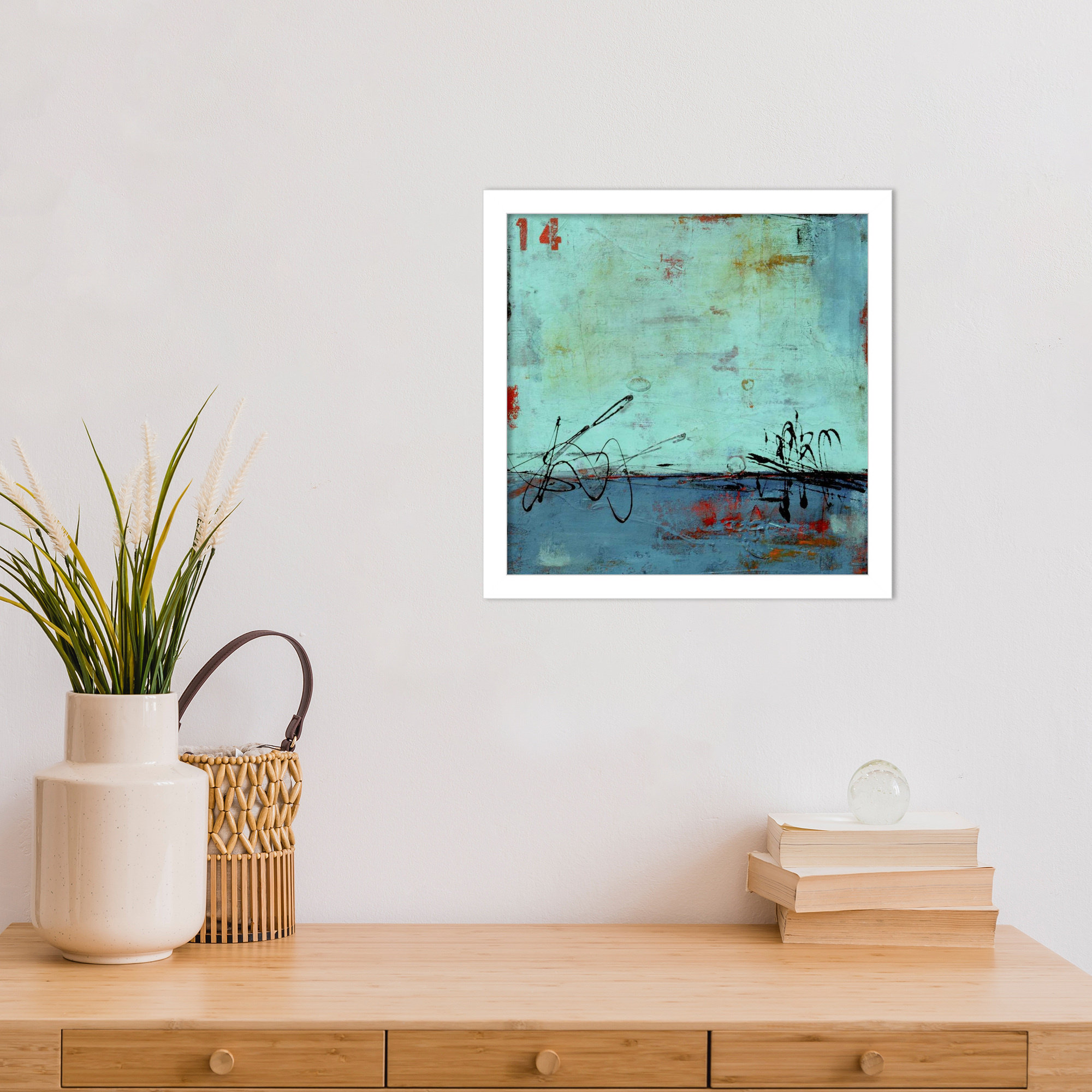 Blue Bay Marina II by Mauro Wood Framed Wall Art Print, White, 13" H x 13" W