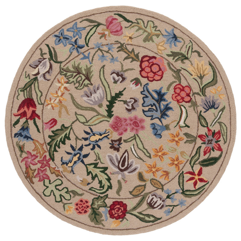 Lounes Hand Tufted Wool Floral Rug, Round 5'6"