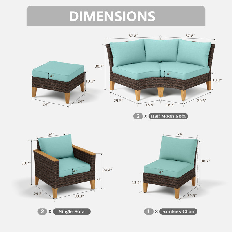 Ensemble de conversation modulaire en osier avec foyer Salem, Bleu, Non
