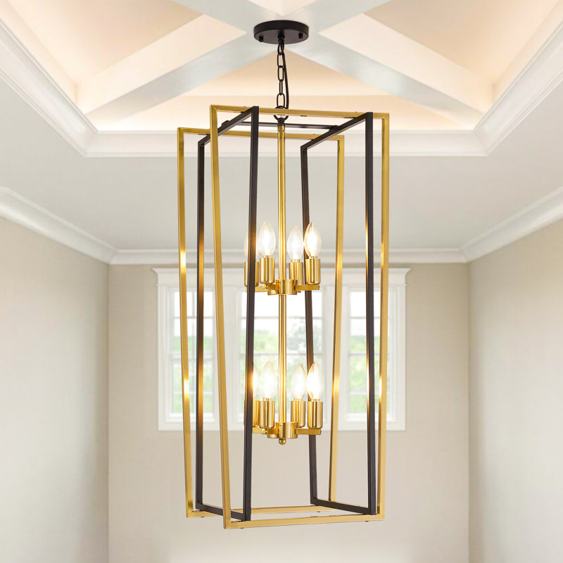 8 - Light Dimmable Lantern Geometric Chandelier, Gold