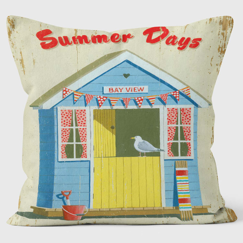 Summer Days Beach Hut - Martin Wiscombe - Art Print Cushion