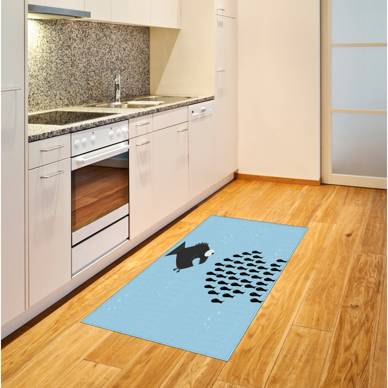 Tapis décoratif à poils longs en fibre de polyester à haute densité Fish, Rectangle 2 pi 7 po x 5 pi