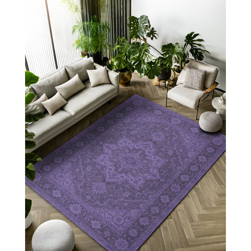 Anatolia Collection Digital Print Cotton-Polyester Purple Oriental Rug, Rectangle 5'3" x 7'3"