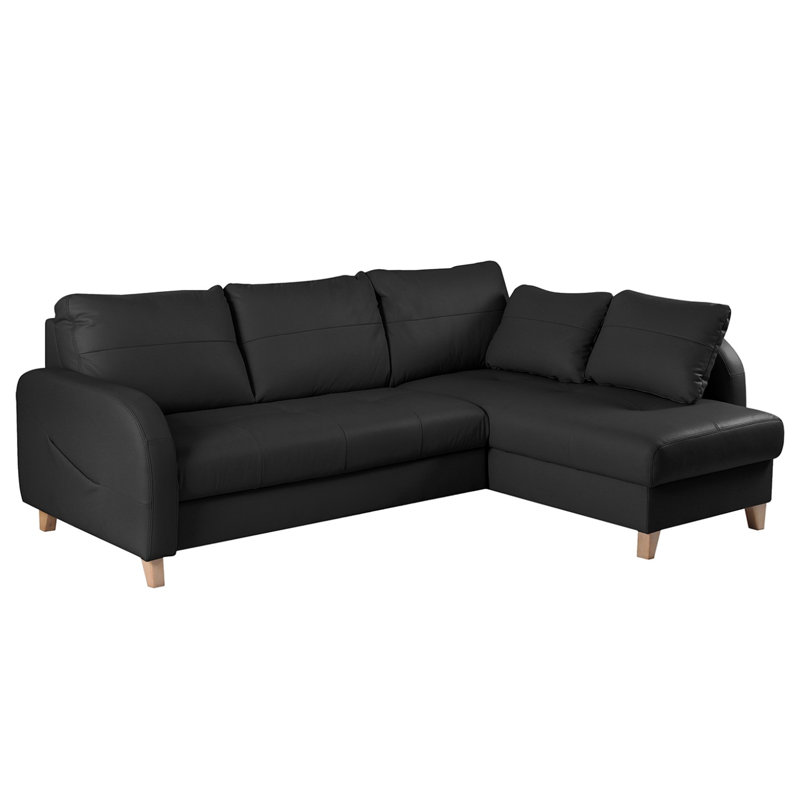 Roger Leather Corner Sofa, Right Hand Facing, Black
