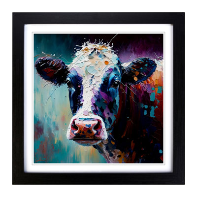 Cow Palette Knife Painting - Framed Print