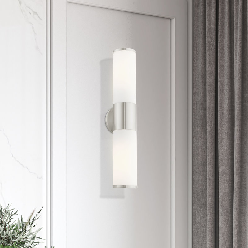 Brushed Nickel 2-Light Vanity with Satin Opal Glass Shades