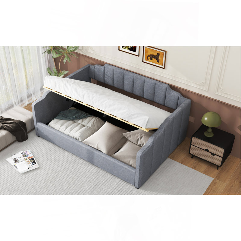 Upholstered Daybed With Underneath Storage, Gray, Full/Double