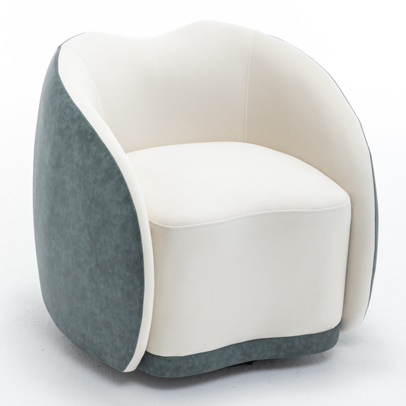 Velvet Upholstered Swivel Barrel Chair, Dark Apricot/White