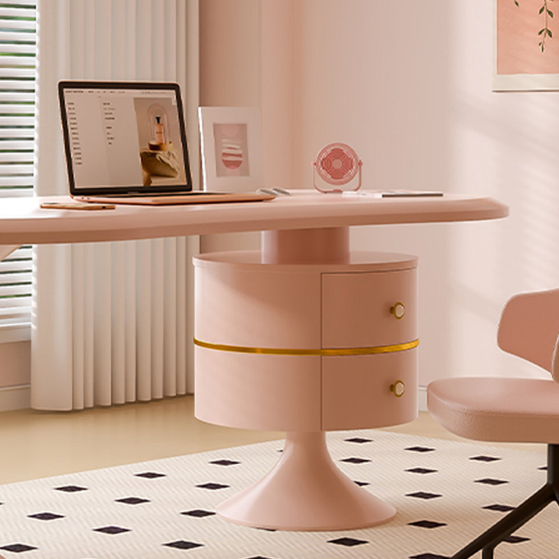 Bureau d'écriture et bureau d'ordinateur rose à deux tiroirs, H 29,52 po x l 55,11 po x P 23,62 po